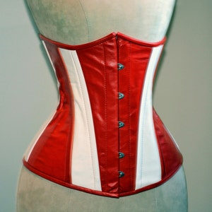 Real leather Captain America red and white cosplay corset, steel boned cosplay exclusive corset, steampunk leather corset