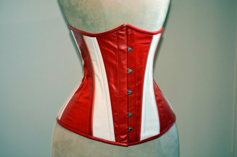 Ready to ship. Real leather Captain America red and white cosplay corset, steel bonedcosplay exclusive corset, steampunk leather corset