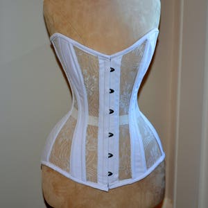 Overbust mesh authentic corset with floral pattern. Gothic Victorian steampunk affordable cheap corset, girlfriend&#39;s gift, historical corset