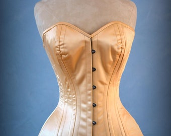 Auténtico corset sobre busto confeccionado a medida y largo hasta la cadera. Corsé con varillas de acero para cordones ajustados, bailes, góticos, bodas, San Valentín