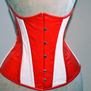 Ready to ship. Real leather Captain America red and white cosplay corset, steel bonedcosplay exclusive corset, steampunk leather corset