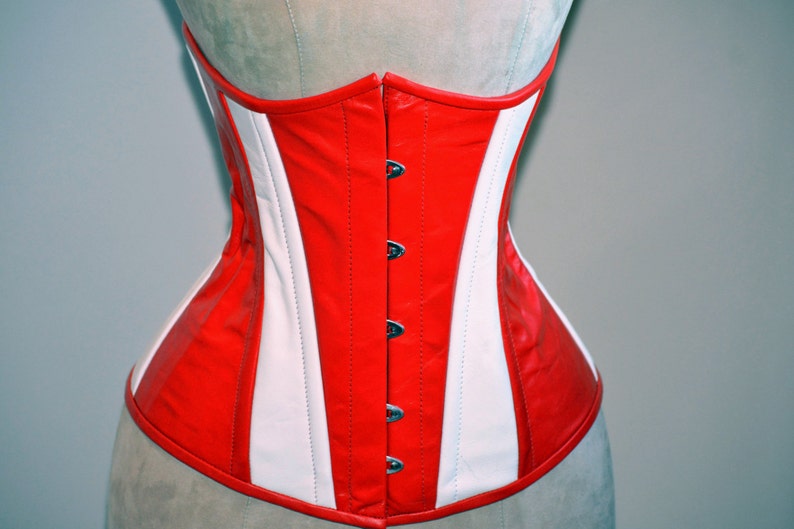 Ready to ship. Real leather Captain America red and white cosplay corset, steel bonedcosplay exclusive corset, steampunk leather corset