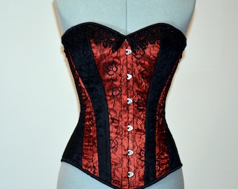 Classic satin overbust authentic corset with lace. Steel-boned corset for tight lacing. Prom, gothic, steampunk Victorian corset.