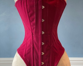 Historical fake suede corset: Edwardian overbust corset. Steelbone custom made corset, renaissance, gothic, steampunk, bespoke, victorian