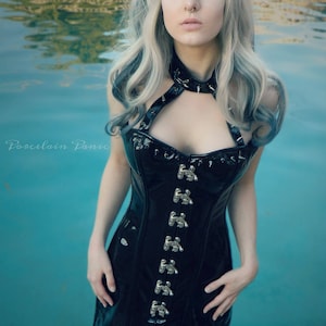Exclusive PVC corset dress designed by Porcelain Panic. New Year and Christmas gift, authentic made to measures corset, gothic shiny glossy
