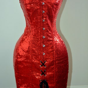 Elegantes langes glänzendes Korsettkleid in golden, silber, rot und schwarz verfügbar. Neues Jahr und Weihnachten Geschenk, authentische nach Maße Korsett