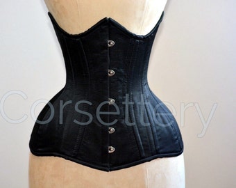 Real double row steel boned underbust corset from satin. Real waist training corset for tight lacing. Gothic, steampunk corset