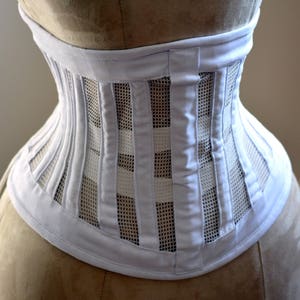 Real steel boned underbust corset from transparent mesh and cotton. Waist training corset for tight lacing. Summer edition bondage corset