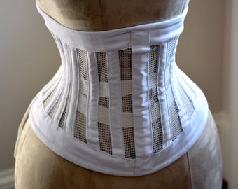 Real steel boned underbust corset from transparent mesh and cotton. Waist training corset for tight lacing. Summer edition bondage corset