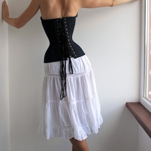 Corset overbust en denim de Corsettery Western Collection, steampunk, cosplay de cirque, corset historique, cadeau, pirate, corset en denim bleu