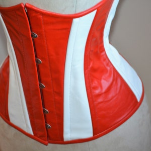 Ready to ship. Real leather Captain America red and white cosplay corset, steel bonedcosplay exclusive corset, steampunk leather corset