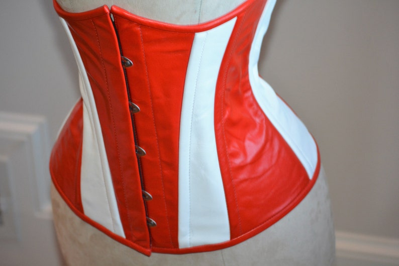 Ready to ship. Real leather Captain America red and white cosplay corset, steel bonedcosplay exclusive corset, steampunk leather corset