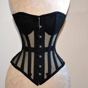 Overbust mesh authentic corset with cups. Gothic Victorian, steampunk affordable cheap corset, girlfriend's gift, historical corset