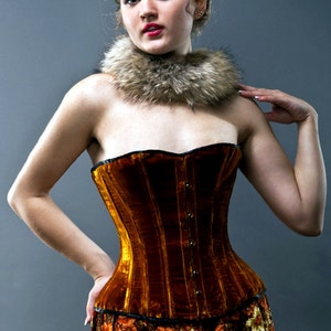 Velvet halfbust steel-boned authentic heavy corset, rust color sale from stock, ready to ship. Classic Victorian design for steampunk