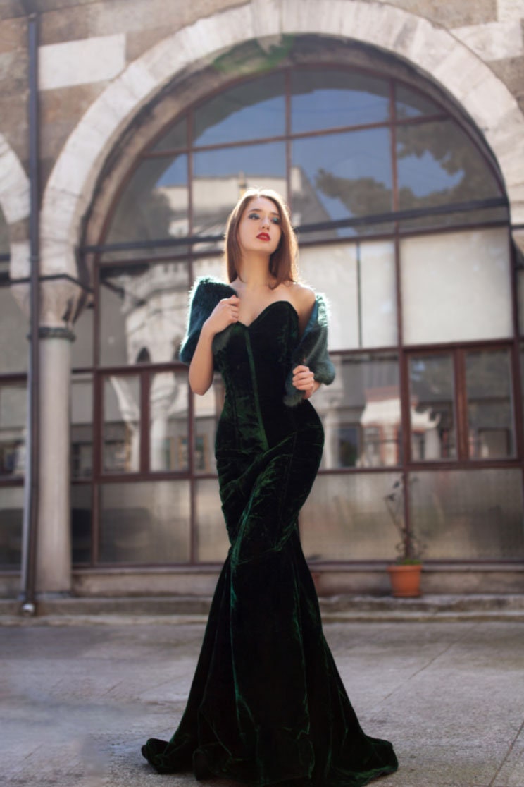 Mermaid Long Corset Dress From Velvet. Steel-boned Gothic - Etsy