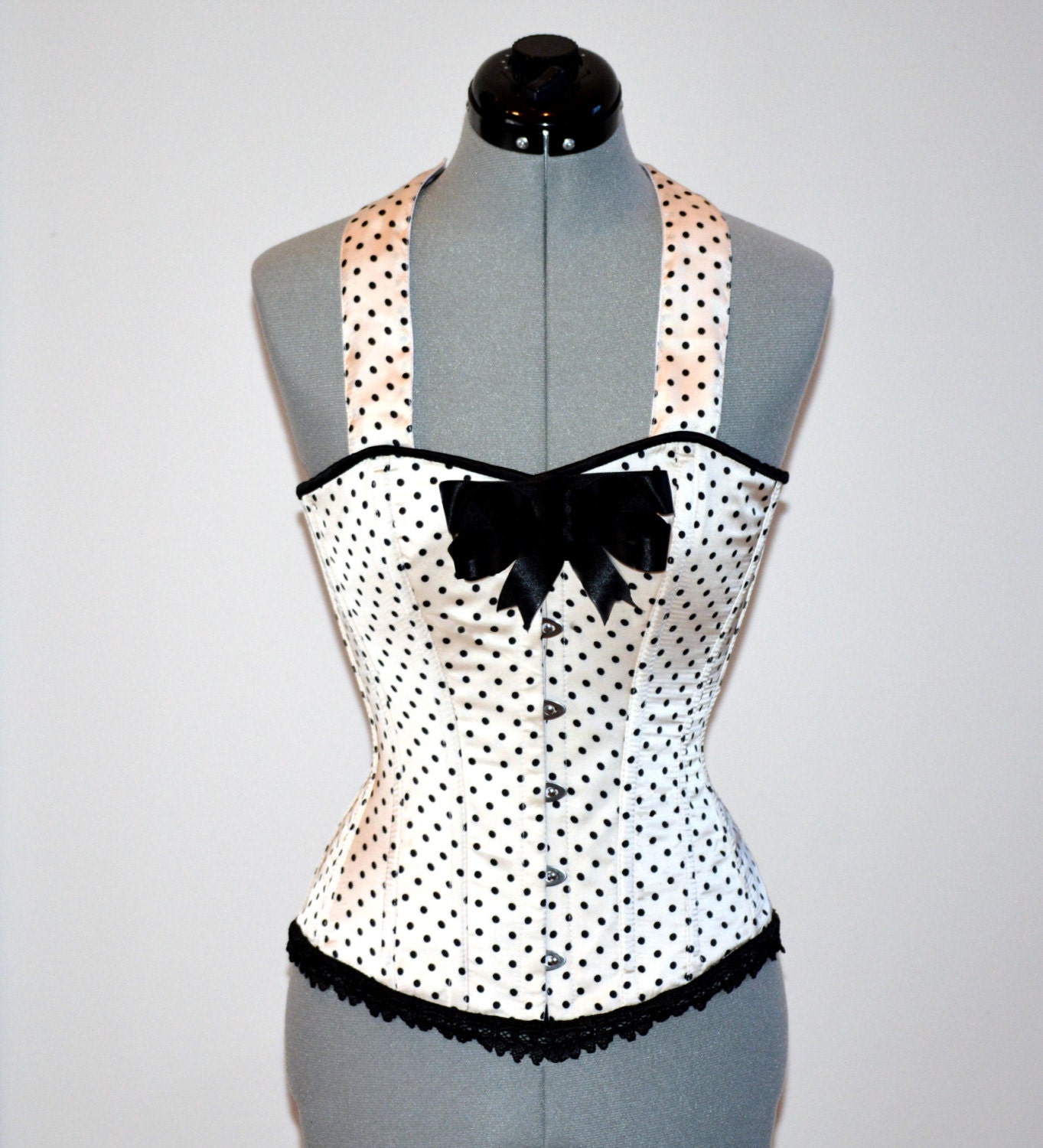 Cute pinup gothic polka dot satin custom made corset with | Etsy