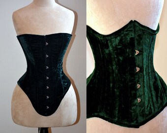 Le lot de 2 best-sellers en velours : des corsets édouardiens sur buste et underbust. Corset Steelbone sur mesure, gothique, steampunk, victorien