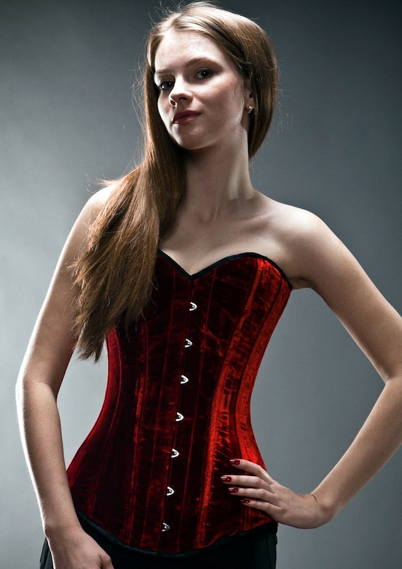 Exclusive Long Velvet Corset, Black, Rust, Blue, Red, Green Available.  Gothic, Historical, Stempunk, Prom, Gift Corset, Couture, Bespoke 