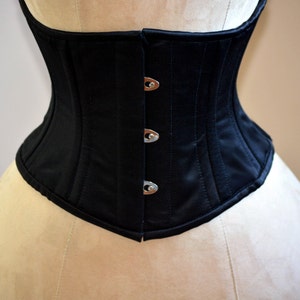 Classic satin steel-boned authentic waspie corset for tight lacing and waist training. Gothic, vintage, burlesque, pinup, steampunk, prom