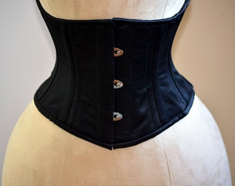 Classic satin steel-boned authentic waspie corset for tight lacing and waist training. Gothic, vintage. Regular sizes sale listing