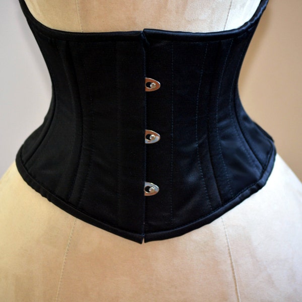 Classic satin steel-boned authentic waspie corset for tight lacing and waist training. Gothic, vintage. Regular sizes sale listing