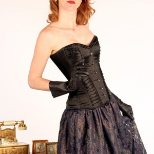 Exclusive satin overbust authentic corset with classy drapery. Steel-boned corset for tight lacing, corset for prom, wedding corset, gothic