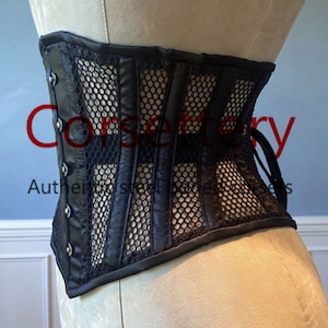 Real steel boned underbust underwear corset from transparent mesh and satin. Real waist training corset for tight lacing. Made to measure