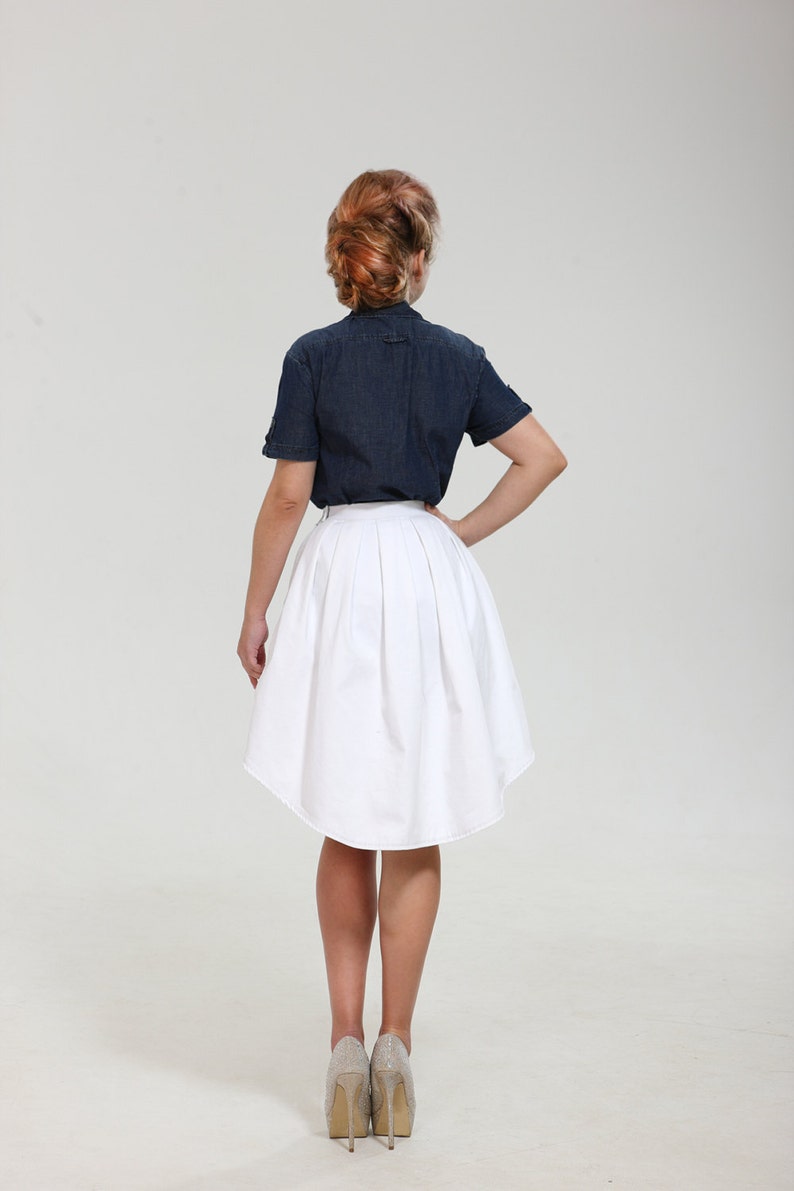 Stairs shaped mini skirt with trail from thin cotton of blue that train white Wow black or sand colors Exclusive structural design