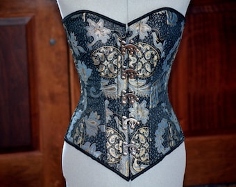 Corset classique en brocart avec crochets métalliques steampunk. Corset gothique victorien, steampunk pas cher abordable, cadeau d'une petite amie, corset historique