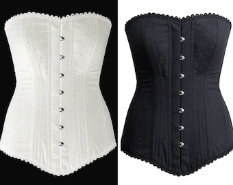 The set of 2 overbust corsets: black and white, you save 25%. Steelbone custom made corset, gothic, steampunk, bespoke, victorian