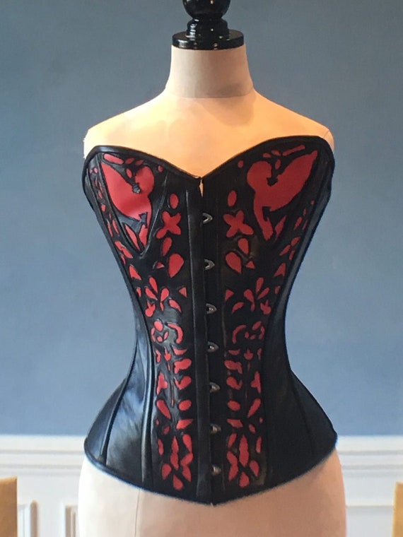 Genuine/Real Lambskin Leather Long Overbust Full Steel Bone Corset Black Brown Genuine/Real Lambskin Leather Long Overbust Full Steel Bone Corset Black Brown