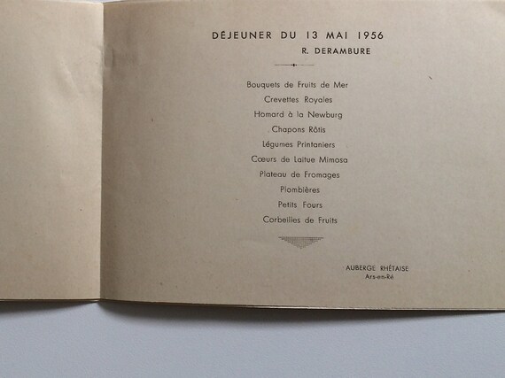 25 /% **DESTOCK**Vintage 1950 French Brittany Illustrated MENU French GASTRONOMY Mid Century with sweetbreads recipe Vintage 13 mai 1956