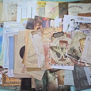 Junk Journal Super Stash Pack, kaffeefarbene Papiere, Ephemera, Buchseiten, Tags, Aufkleber, Briefmarken, Hintergrundseiten, Servietten, Pergament