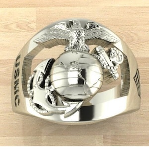 Continuum Sterling Silver Marine Corps Ring With Rank on the Side - Etsy