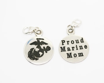 Proud Marine Mom Sterling Silver Charm