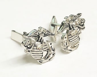 1 inch tall Solid Sterling Silver Marine Corps Cufflinks