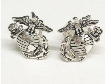 Solid Sterling Silver Marine Corps Eagle, Globe, And Anchor Cufflinks