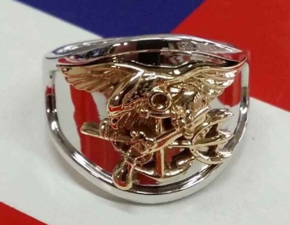 14K Two Tone Gold Navy SEAL Ring Made in the USA by US Veteran