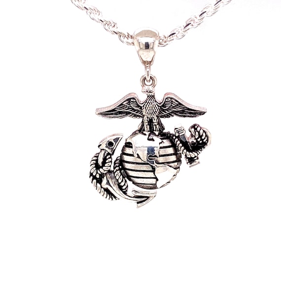 Sterling Silver Marine Corps Necklace 1 Inch - Marine Corps Necklace Pendant Sterling Silver Marine Corps Necklace 1 Inch - Marine Corps Necklace Pendant