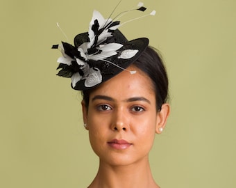 Handmade Black & White Feather Fascinator, Kentucky Derby Headpiece