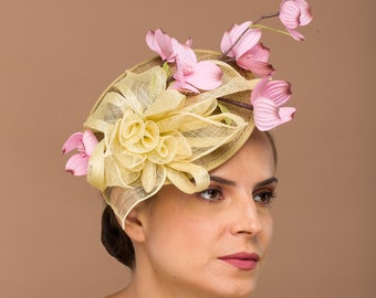 Versatile Solid Pink Day Hat with Fascinating Floral Design for Oaks Garden Parties Flirty Pink Mini Hat Headwear piece