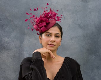 Rose burgandy fascinator. kentucky derby race fascinator churchill down. mother's day gift. wedding. run for roses. church hat. match dress