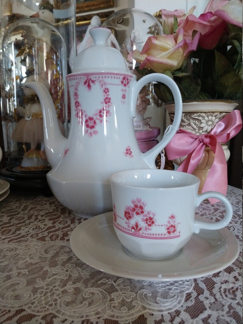 Tea CupsPlatesSugarCreamer TeaCoffeepot by Bareuther Waldsassen Bavaria Germany Service for 2