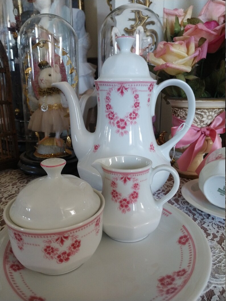 Tea CupsPlatesSugarCreamer TeaCoffeepot by Bareuther Waldsassen Bavaria Germany Service for 2
