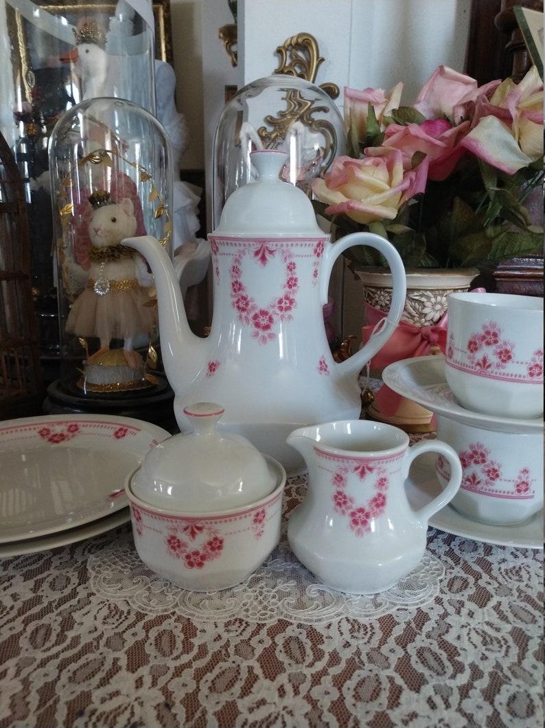 Tea CupsPlatesSugarCreamer TeaCoffeepot by Bareuther Waldsassen Bavaria Germany Service for 2