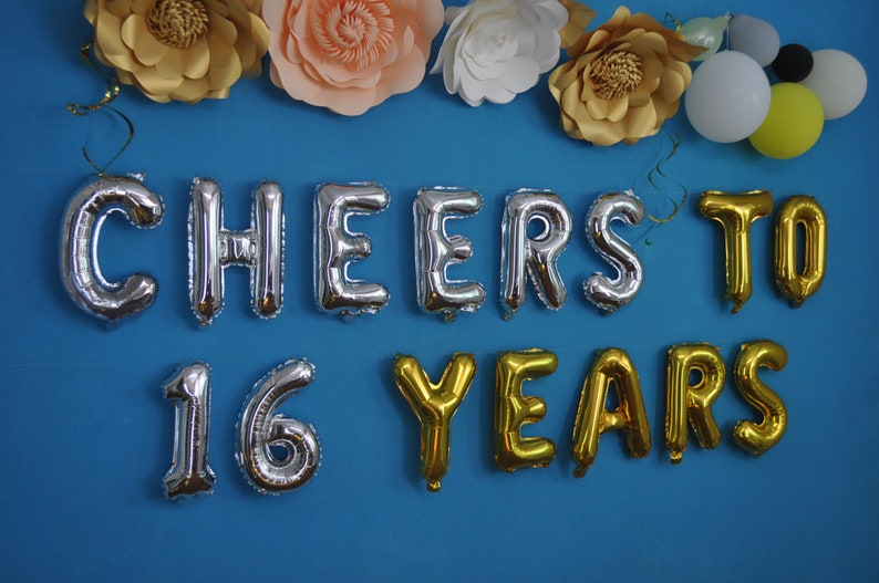 CHEERS TO 16 YEARS Balloons 16 Bunting Garland 16th Birthday Party 16 Banner decoration Dirty Thirty