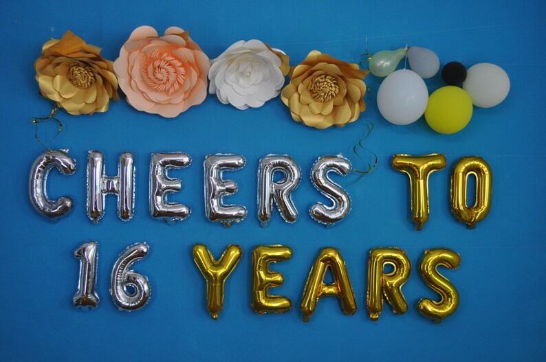 CHEERS TO 16 YEARS Balloons 16 Bunting Garland 16th Birthday Party 16 Banner decoration Dirty Thirty