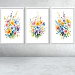 Set Of 3 Neutral Watercolor Wildflower Prints | Minimalist Boho Wall Decor | Botanical Wall Art | Digital Download PRINTABLE Floral Prints