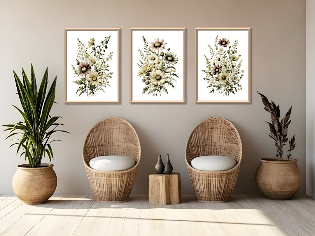 Vintage Wildflower Botanical Prints: Neutral Wall Decor (digital ...
