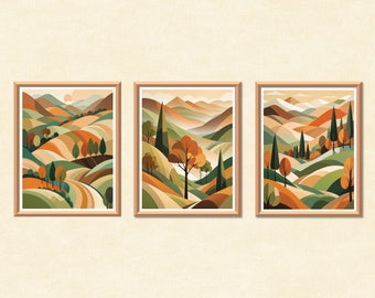 Boho Landscape Abstract Wall Art Prints, Set of 3 Prints, Boho Wall Art, Earth Tones, Modern Wall Art, Digital Download